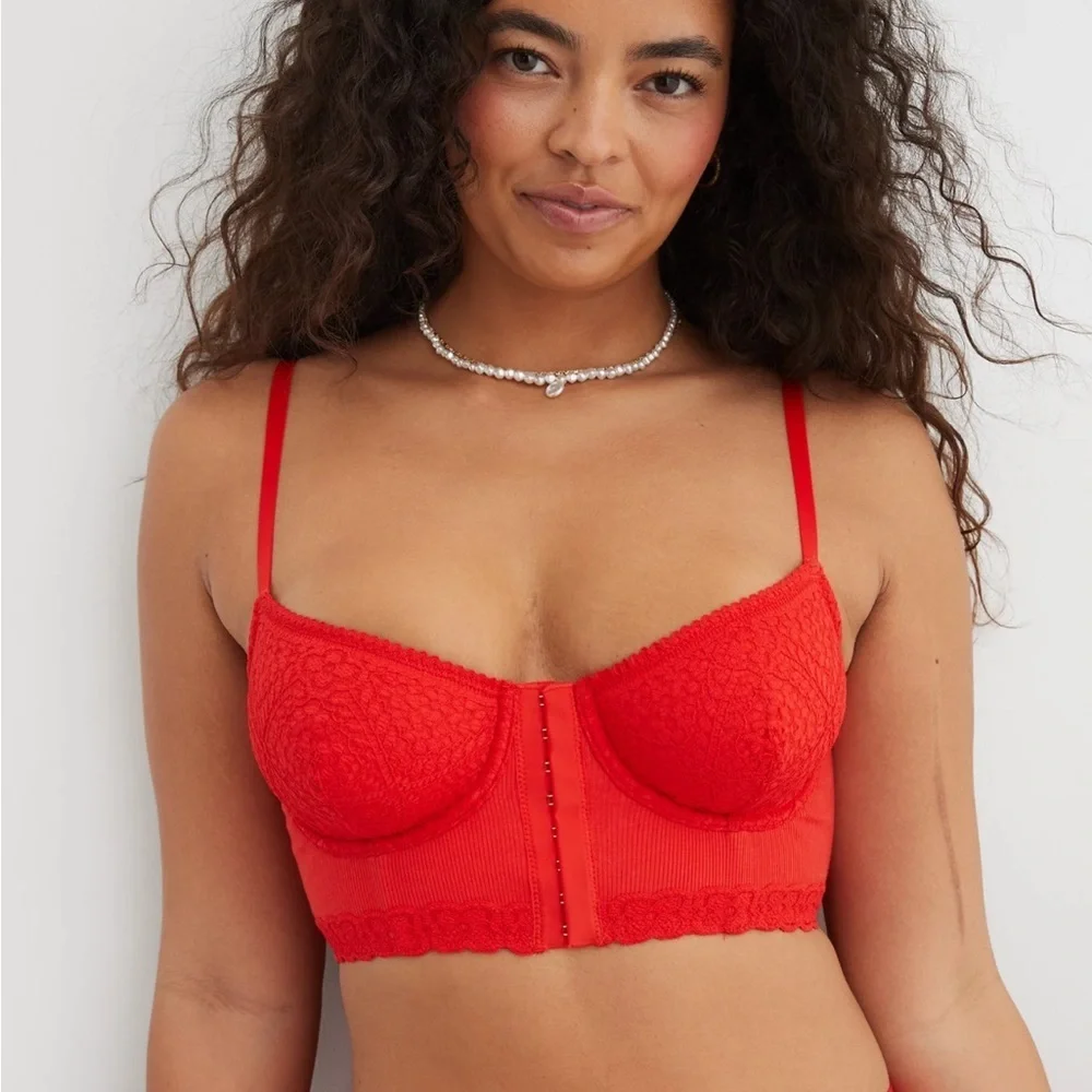 Aerie show off cozy rib unlined corset bra size 34B red adjustable straps Y2K